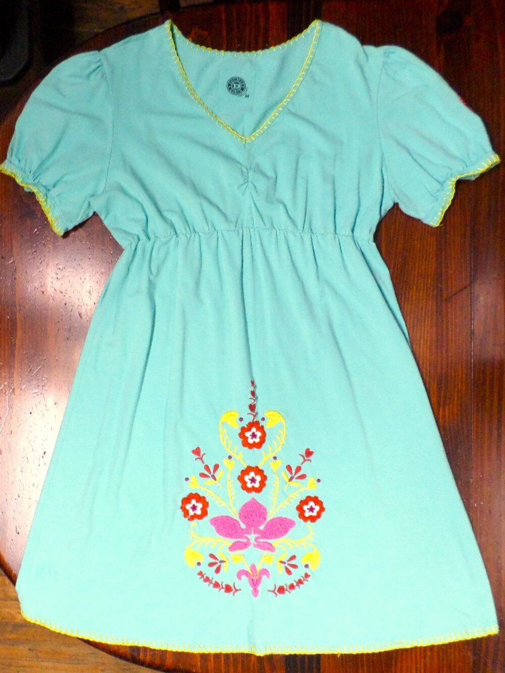Double D Ranch Dress Women's Medium Blue Green Embroidered Bohemian Western NWOT